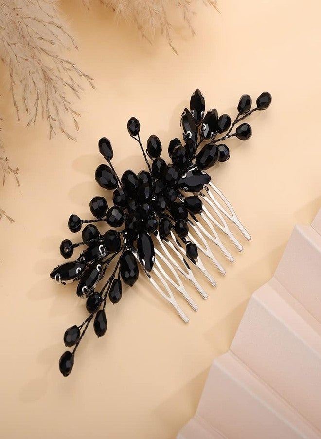 Rumtock Black Rhinestones Hair Comb Side Headpiece for Wedding Brides Women Girls Handmade Hair Accessories, 2.7x5.5 Inches, Small - Image 3
