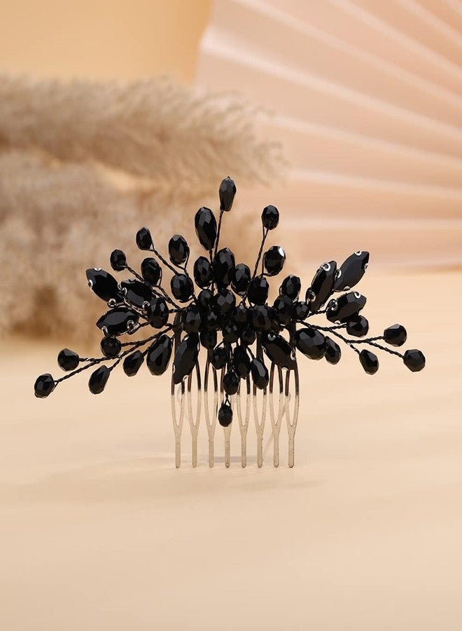 Rumtock Black Rhinestones Hair Comb Side Headpiece for Wedding Brides Women Girls Handmade Hair Accessories, 2.7x5.5 Inches, Small - Image 1