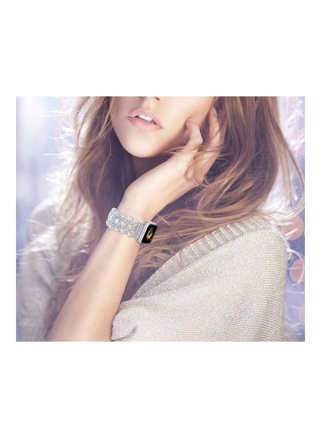 NIBEMINENT Replacement Crystal Beaded Stretch Elastic Strap For Apple Watch iWatch Series 7/6/5/4/3/2/1 38/40/41MM White  - Image 4