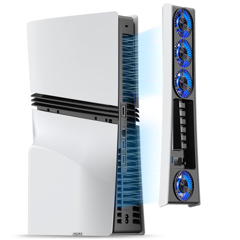 JUSPRO Cooling Fan for PS5 Pro, Quiet Enhanced 4 Cooler Fan with Adjustable Speed, Auto Power On/Off, Cooling Accessories with USB 3.0 Port and LED Light for PlayStation 5 Pro - Image 1