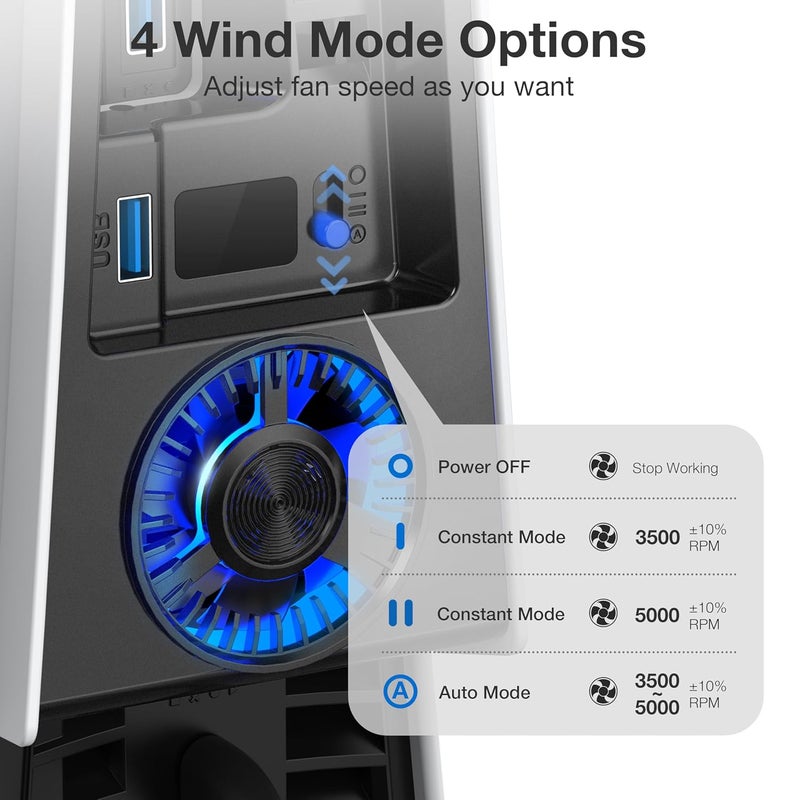 JUSPRO Cooling Fan for PS5 Pro, Quiet Enhanced 4 Cooler Fan with Adjustable Speed, Auto Power On/Off, Cooling Accessories with USB 3.0 Port and LED Light for PlayStation 5 Pro - Image 4