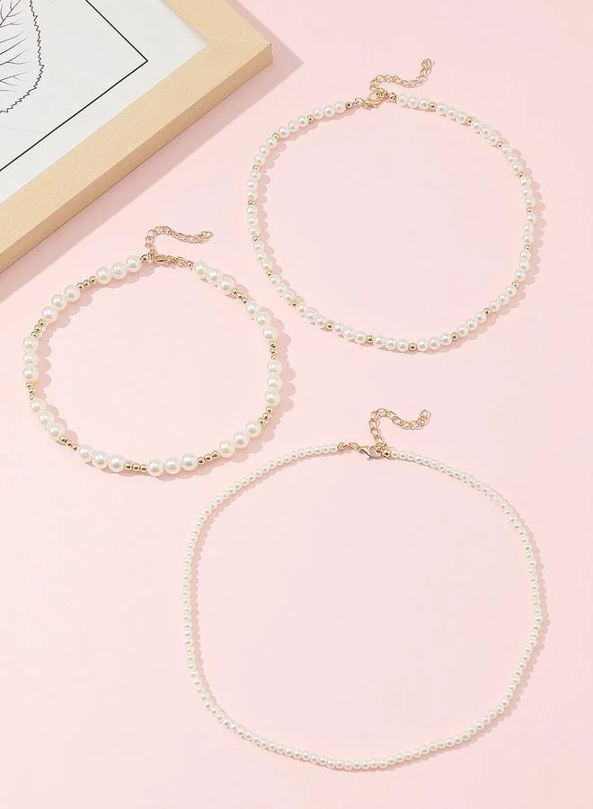 Take Two  Pack of 3 - Girls Pearl Bead Necklaces for Women | Best Price UAE
