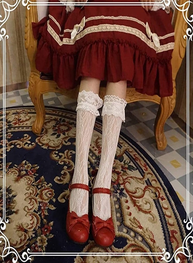 PALAY® 2 Pairs Lolita Lace Sock for Girls Calf-high Lace Socks for Lolita Dress Socks Hollow Out Ruffle Calf Socks for Dress - Image 4