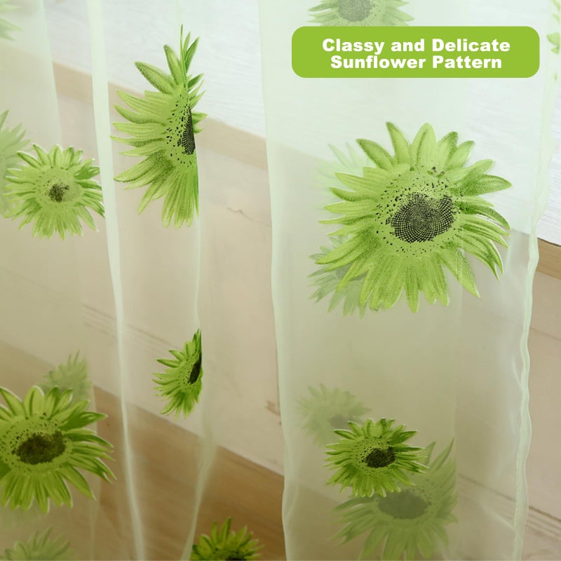 Ufurty Sunflower Window Curtain  2PCS Sun Flower Floral Voile Sheer Curtain Panels Tulle Room Salix Leaf Sheer Gauze Curtain for Living Room  Bedroom  Balcony - Rod Pocket Top - Image 3