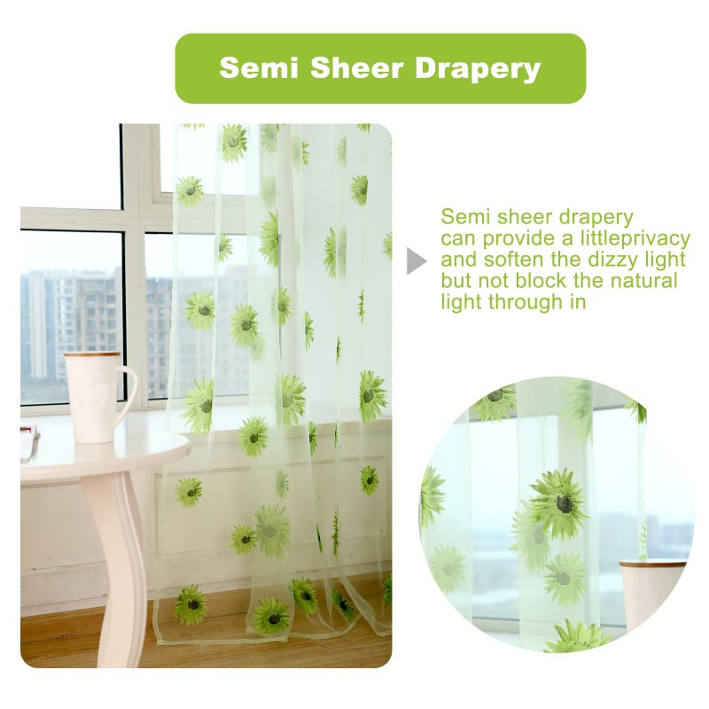 Ufurty Sunflower Window Curtain  2PCS Sun Flower Floral Voile Sheer Curtain Panels Tulle Room Salix Leaf Sheer Gauze Curtain for Living Room  Bedroom  Balcony - Rod Pocket Top - Image 5