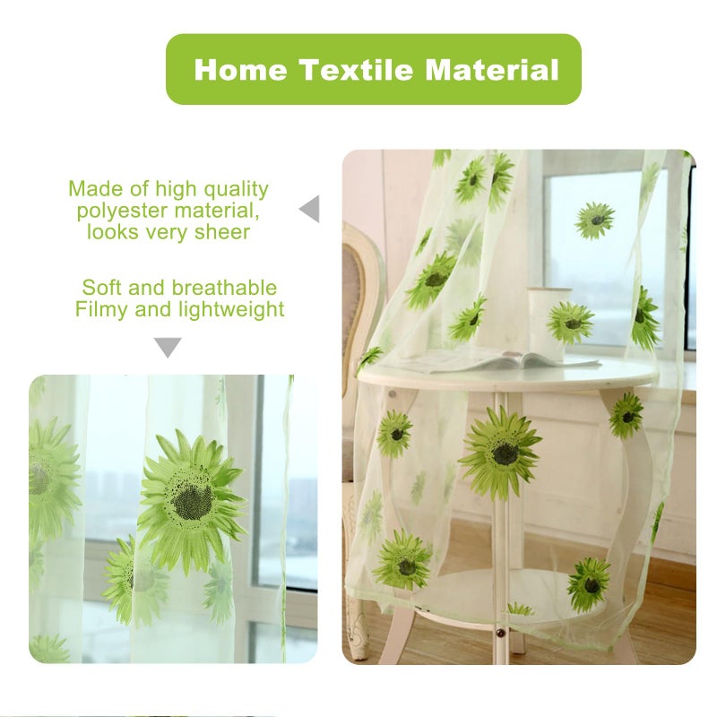 Ufurty Sunflower Window Curtain  2PCS Sun Flower Floral Voile Sheer Curtain Panels Tulle Room Salix Leaf Sheer Gauze Curtain for Living Room  Bedroom  Balcony - Rod Pocket Top - Image 4