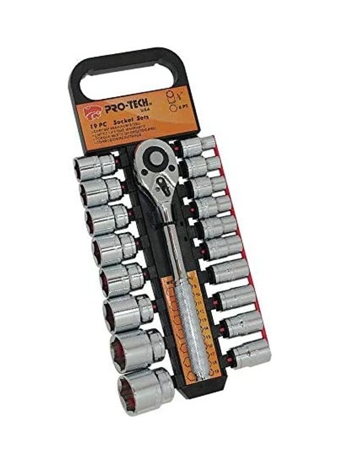 NIBEMINENT 19-Piece Wrench And Socket Set With Holder Silver
