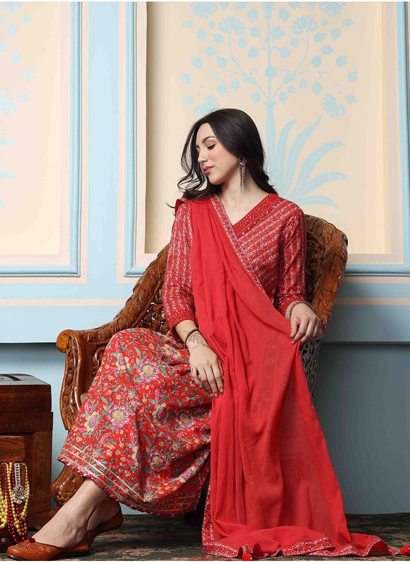 Women Red Cotton 60x60 Kurta Set with Duppatta - pzsku/Z5570D2FF94CC75F16097Z/45/1741086787/f470e978-6e1b-4eb1-b01b-69261e8f9343