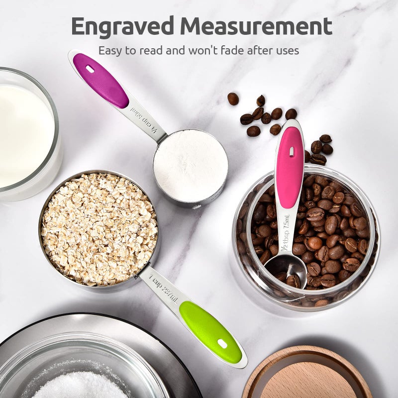 U-Taste Measuring Cups : U-Taste 18/8 Stainless Steel Measuring Cups and Spoons Set of 10 Piece, Upgraded Thickness Handle (Multicolors) - Image 4