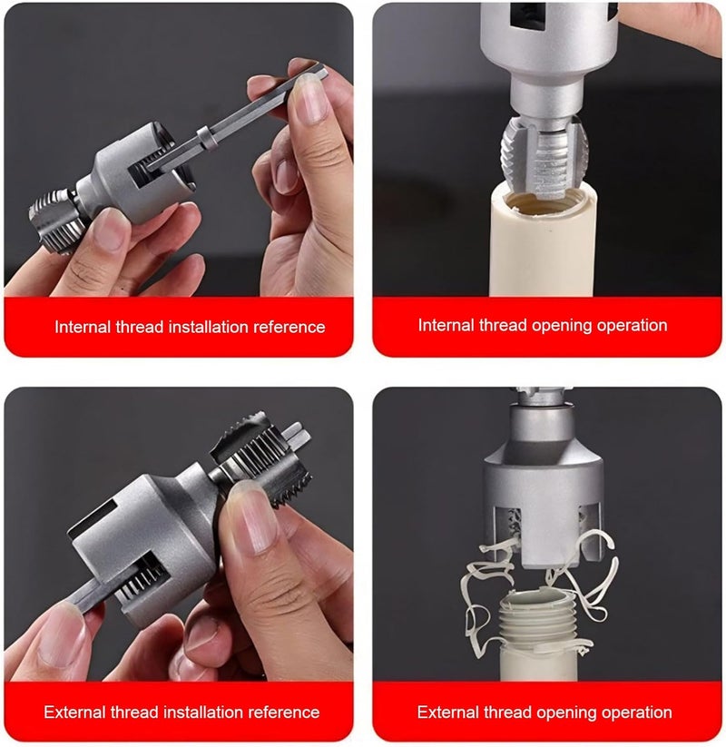 Eujgoov Integrated Internal External Pipe Threading Tool, CR V Steel Hex Rod Adjustable Die Head, with Ergonomic Handle for PVC PPR Water Gas Hydraulic Pipes 3/4 inch - Image 4