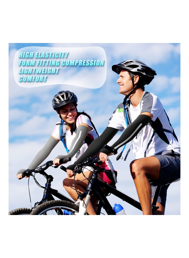 Barakah 4 أزواج من أكمام الذراع لحماية من أشعة الشمس UV أكمام رياضية تبريد مضادة للانزلاق أكمام دافئة من حرير الثلج أغطية ذراع عاكسة للرجال والنساء للجولف وركوب الدراجات والعمل - Image 3