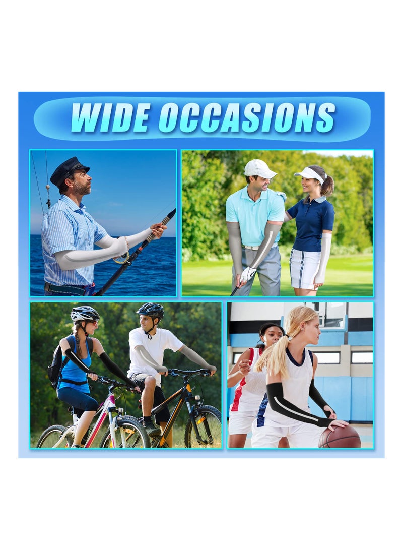 Barakah 4 أزواج من أكمام الذراع لحماية من أشعة الشمس UV أكمام رياضية تبريد مضادة للانزلاق أكمام دافئة من حرير الثلج أغطية ذراع عاكسة للرجال والنساء للجولف وركوب الدراجات والعمل - Image 5