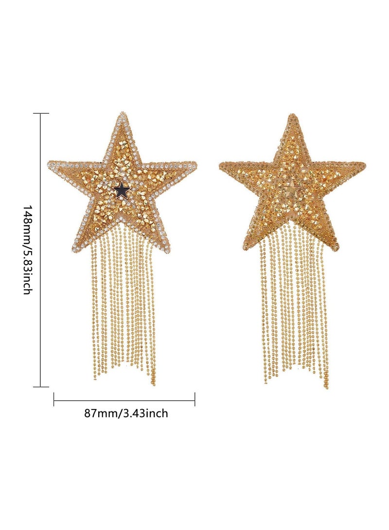 Excefore Iron on Patches with Chains Tassel 4Pcs Five-Pointed Star Pattern Clothes Patches Iron on Fashion Appliques with Chains Tassel Badge DIY Repair Decorate Patch for Clothes Dress Jeans Hats Bags  - Image 5