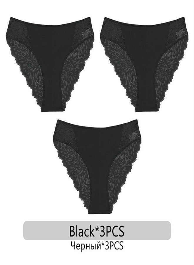 Eckek 3Pcs/set  Lace Panties Women Floral Briefs S-XL Ladies Underpants Low Waist Lace Underwear Female Lingerie 6 Colors - Image 1