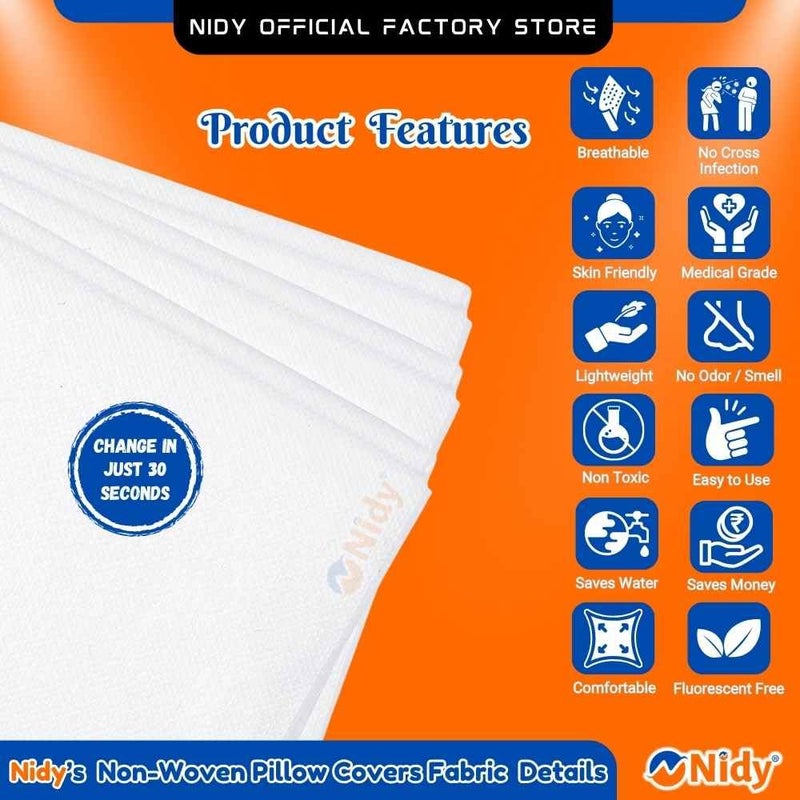 STORE77 Nidy 20 Pcs Disposable Pillow Case NonWoven Pillow Covers for Medical Travel Hotel Bedroom Home Bedding Portable Supplies SingleUse Pillowcases with Flap Design White Color - Image 3