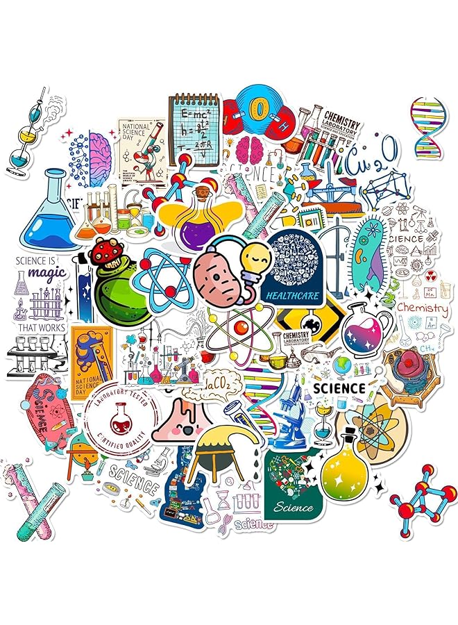 KASTWAVE Science Stickers Pack 50 Pcs Physics Chemistry Biology Experiment Stickers For Laboratory Laptop Water Bottle Science Party Favors And Decor Waterproof Vinyl Laboratory Week Gifts - Image 1
