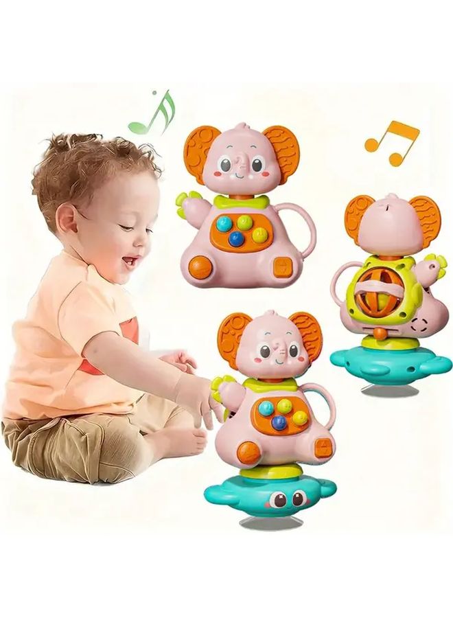 Pink Elephant Grip Toy With Whistling Suction Cup Rotation Educational Playtime Gift - Image 2
