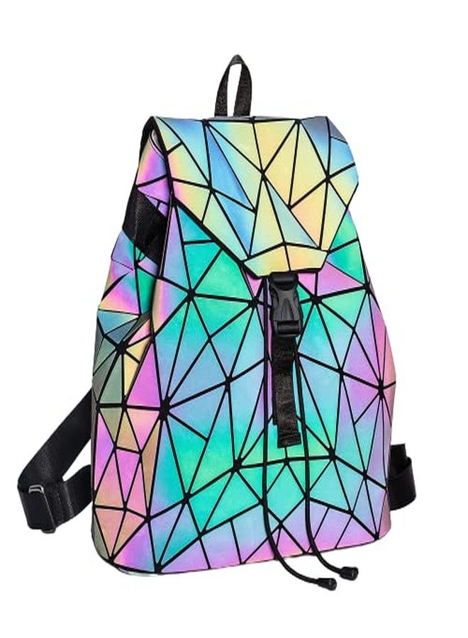 DRUDRAYA Geometric Holographic Luminous Backpack | Reflective Color Changing Bag | Stylish Laptop Backpack for Women & Girls | Waterproof, Lightweight | Fits up to 14” Laptop - Image 1