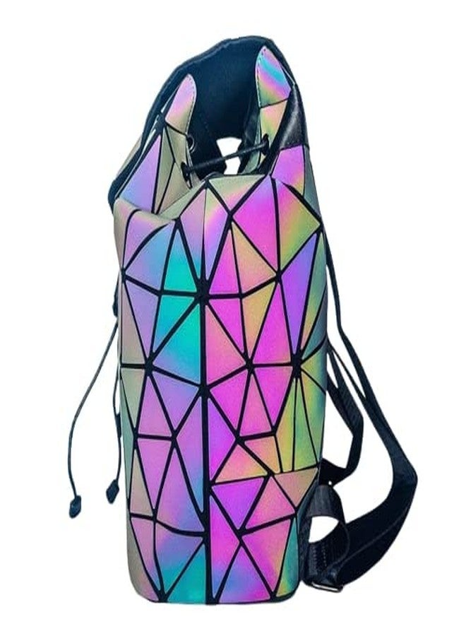 DRUDRAYA Geometric Holographic Luminous Backpack | Reflective Color Changing Bag | Stylish Laptop Backpack for Women & Girls | Waterproof, Lightweight | Fits up to 14” Laptop - Image 3