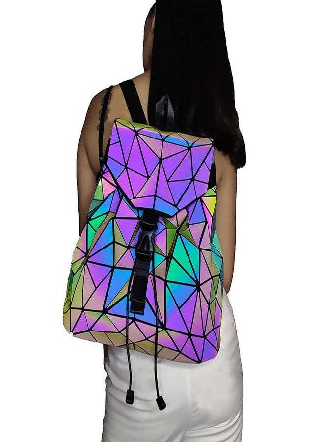 DRUDRAYA Geometric Holographic Luminous Backpack | Reflective Color Changing Bag | Stylish Laptop Backpack for Women & Girls | Waterproof, Lightweight | Fits up to 14” Laptop - Image 4