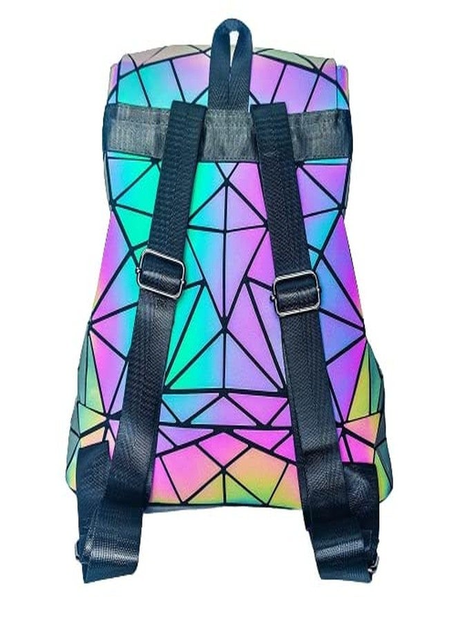 DRUDRAYA Geometric Holographic Luminous Backpack | Reflective Color Changing Bag | Stylish Laptop Backpack for Women & Girls | Waterproof, Lightweight | Fits up to 14” Laptop - Image 2