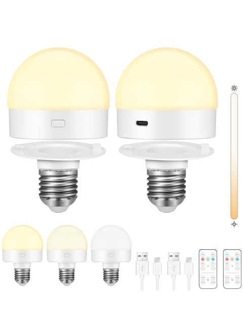 CMGTYYD E27 LED Light Bulbs, 2 Pack Dimmable & Rechargeable Bulbs with Remote Control, 3 Color Temperature, Timing Function, Detachable & Magnetic Battery Operated Light Bulbs
