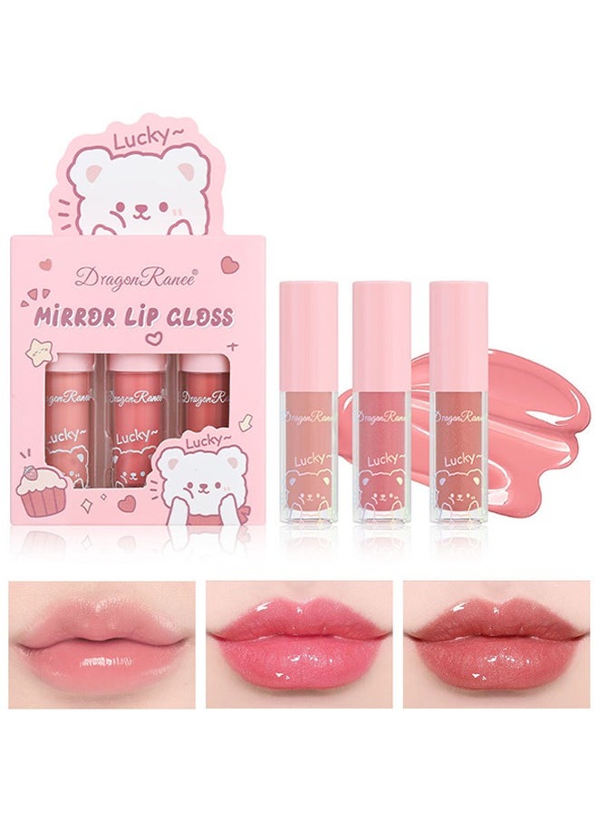 Dragon Ranee Mirror Lip Gloss-3 Color-Long Lasting Waterproof Non-Stick Cup Not-Fade Shiny High Gloss Lip Gloss Set  - Image 1