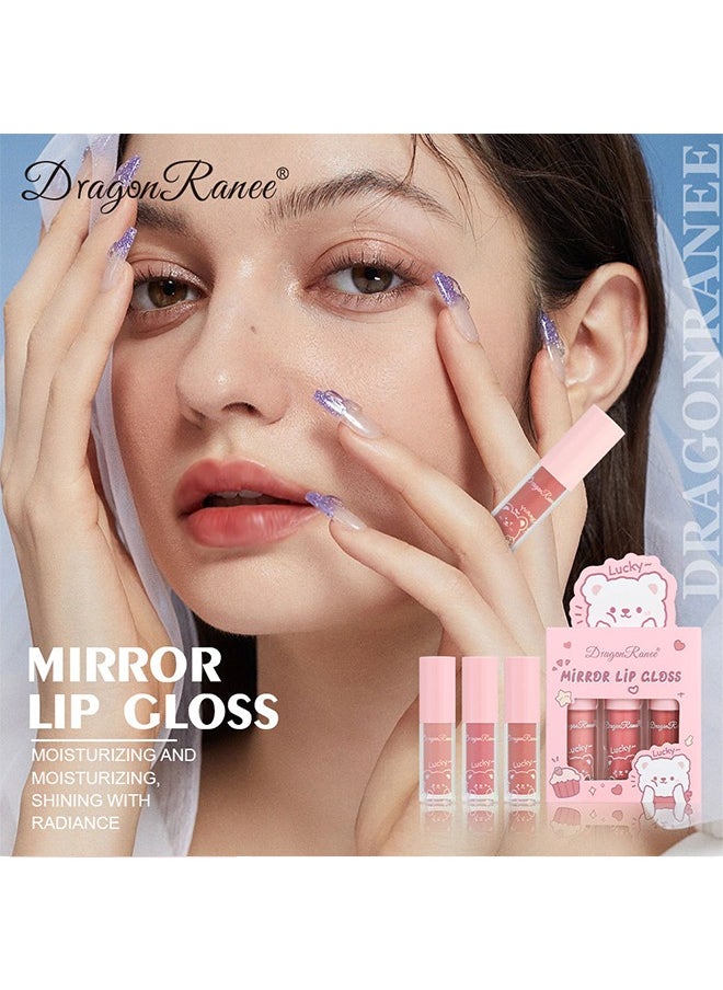 Dragon Ranee Mirror Lip Gloss-3 Color-Long Lasting Waterproof Non-Stick Cup Not-Fade Shiny High Gloss Lip Gloss Set  - Image 2