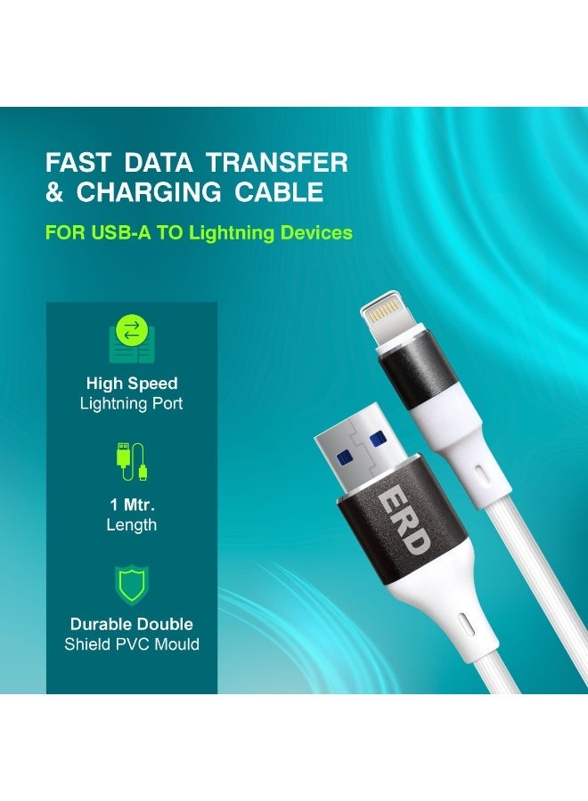 ERD USB-A to Lightning Cable 25W Fast Charging & High-Speed Data Transfer | 1m Lightweight Durable Metallic Connectors Cord | 15,000 Bend Lifespan | iPhone certified - Image 1