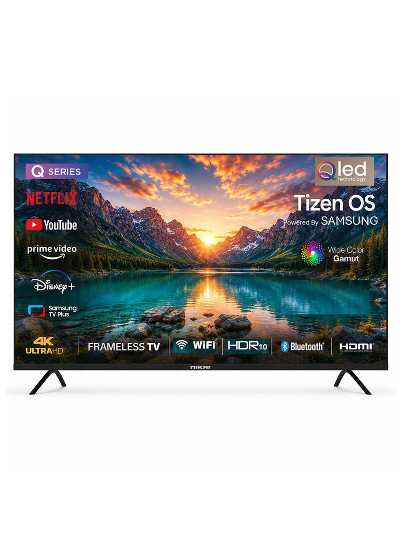 NIKAI 60 Inch 4K QLED Smart TV, 60Hz, Tizen OS Powered by Samsung, Q Series, HDR10, Bluetooth, Dolby Audio, Wide Color Gamut, HDMI, USB, WiFi, 2 Year Warranty, 60QTZNSQLED black - Image 1