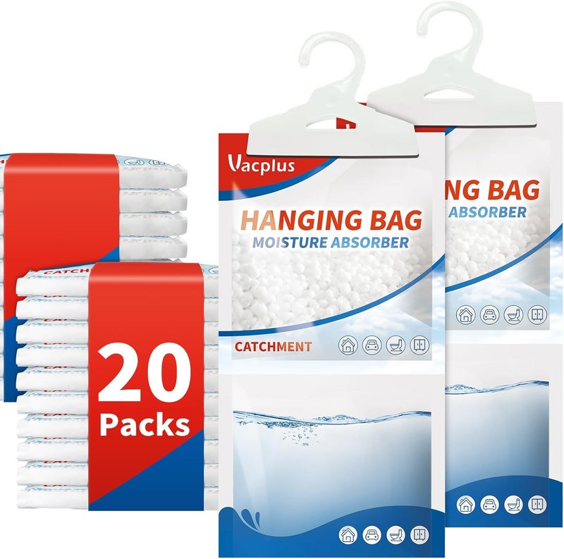 Vacplus Moisture Absorbers Packets, Fragrance Free 20 Pack, Humidity Packs, Dessicant Packets, Hanging Closet Dehumidifier Bags, Odor Eliminator for Bathroom 9.8OZ - Image 1