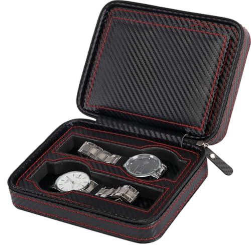 Styzere Travel Watch Case Storage 4 Slots PU Leather with Carbon Fibre Finish Black - Image 2