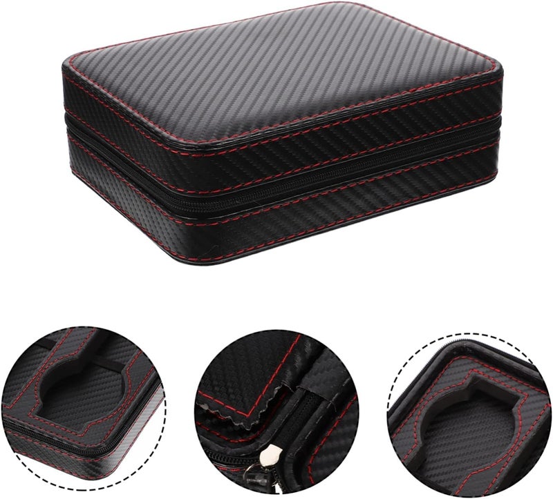 Styzere Travel Watch Case Storage 4 Slots PU Leather with Carbon Fibre Finish Black - Image 4