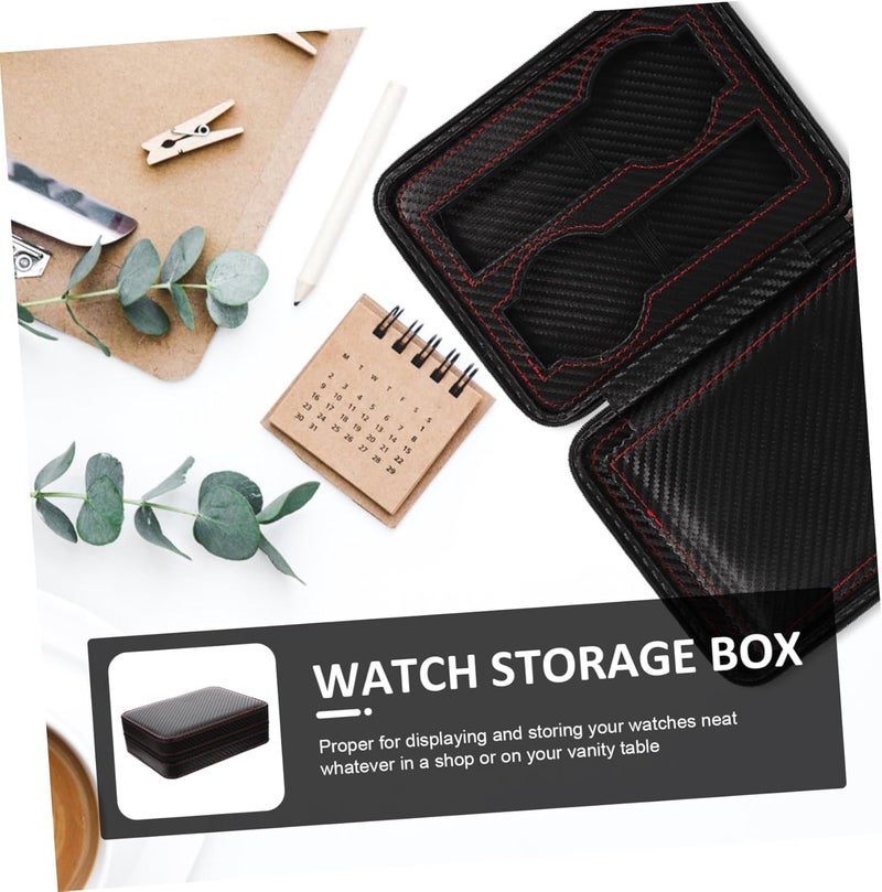 Styzere Travel Watch Case Storage 4 Slots PU Leather with Carbon Fibre Finish Black - Image 5