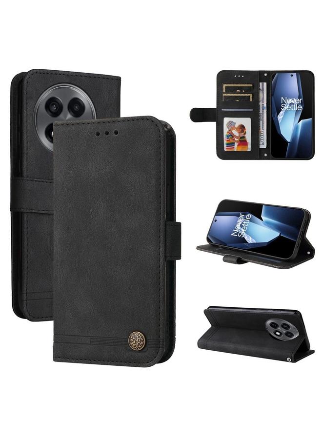 Zaboon For OnePlus 13R / Ace 5 / Ace 5 Pro Skin Feel Life Tree Metal Button Leather Phone Case(Black) 