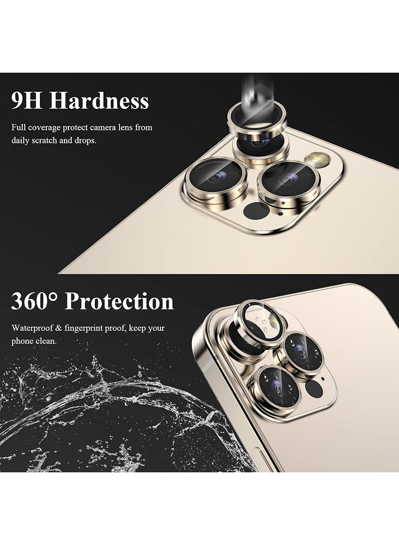 Theodor Pack of 2 Camera Lens Protectors for 15 Pro Max/15 Pro/14 Pro Max/14 Pro, Armorite Individual Lens Protectors, Scratch-Resistant Ultra-thin Tempered Glass with Aluminum Edging, (Gold)  - Image 2