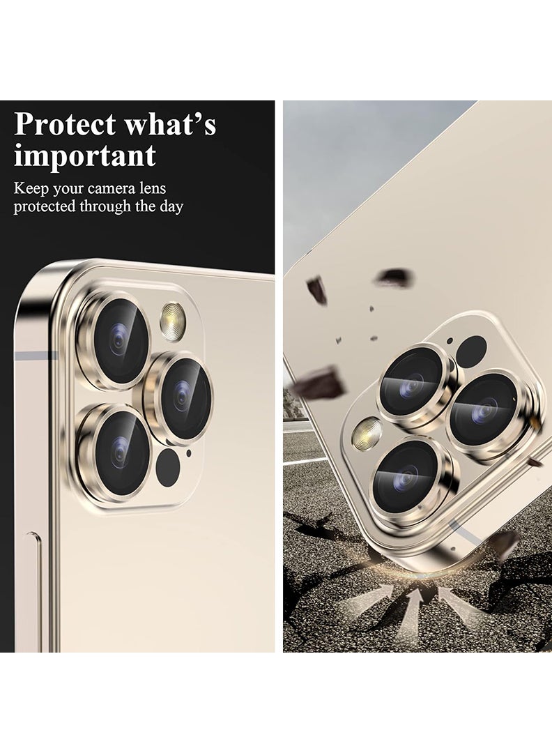 Theodor Pack of 2 Camera Lens Protectors for 15 Pro Max/15 Pro/14 Pro Max/14 Pro, Armorite Individual Lens Protectors, Scratch-Resistant Ultra-thin Tempered Glass with Aluminum Edging, (Gold)  - Image 3