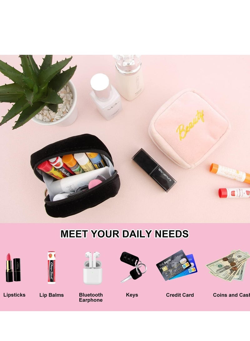 إسكدنيا 2 قطعة طقم حقيبة صغيرة: أحمر شفاه أسود + وردي وحقيبة عملة معدنية، منظم مكياج للنساء والفتيات - Image 5