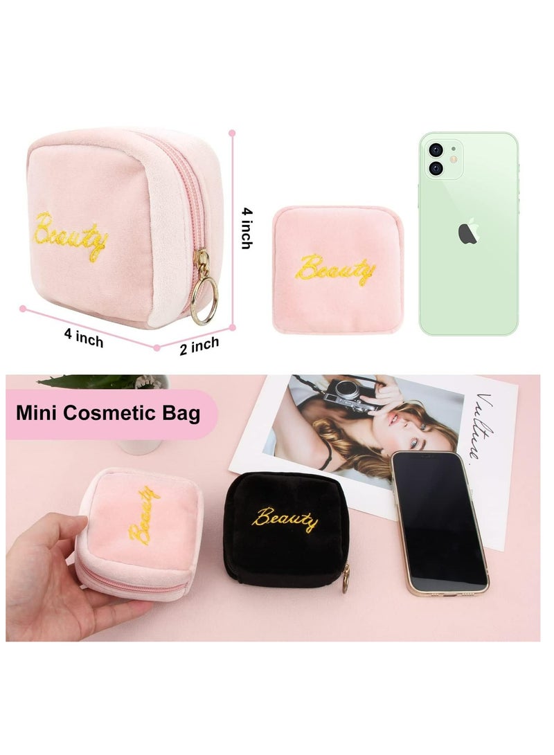 إسكدنيا 2 قطعة طقم حقيبة صغيرة: أحمر شفاه أسود + وردي وحقيبة عملة معدنية، منظم مكياج للنساء والفتيات - Image 2