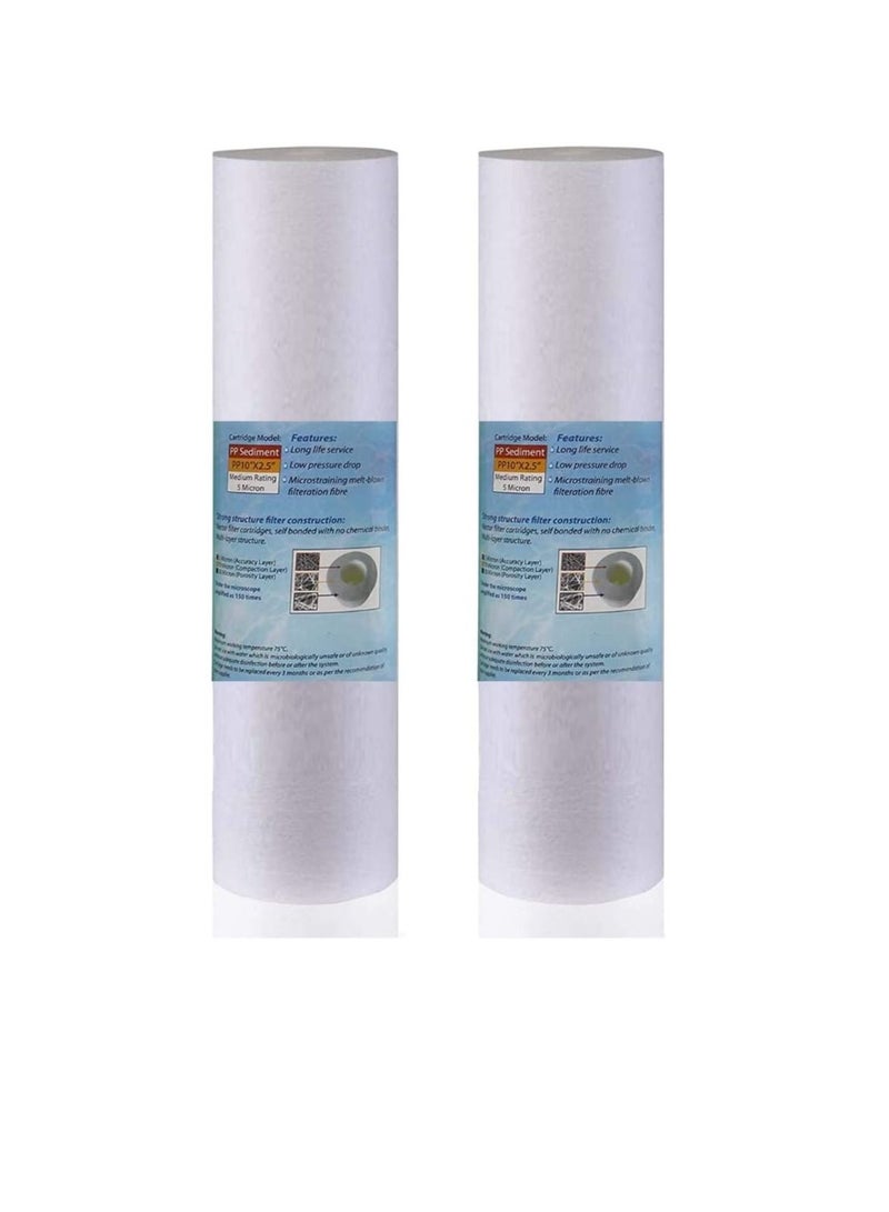 Water Filter Replacement Cartridges 10" Polypropylene Cotton Sponge Universal Cartridges, Standard Pre-filter Yarn Sediment for Standard RO Systems (Pack of 2, 10" Sponge (70g))  - Image 1