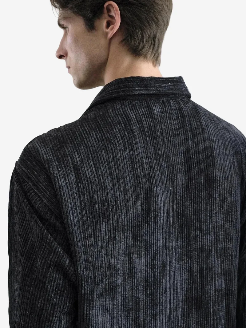 Giesto GIESTO Velvet Oversized Button-Up Shirt