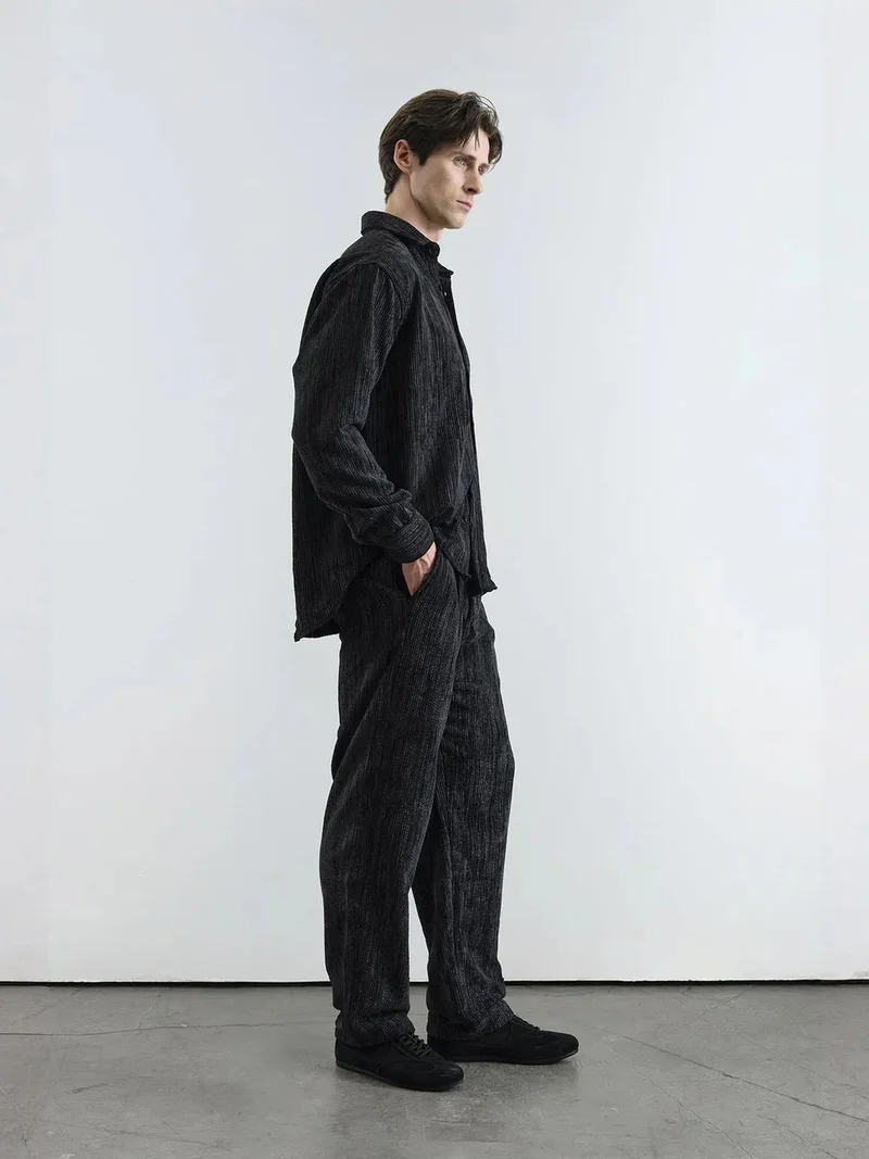 Giesto Black GIESTO Velvet Oversized Button-Up Shirt for Men | Best Price UAE