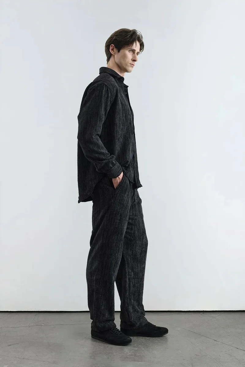 Giesto Black GIESTO Velvet Oversized Button-Up Shirt for Men | Best Price UAE