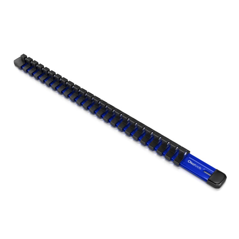 Olsa Tools Socket Organizer - 3/8-Inch Drive Blue Holder - Stores 18 Chrome or Impact Sockets - Professional Grade Metric or SAE Socket Organizer - Professional-Grade - Part 1014