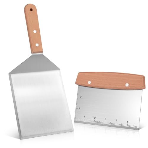 Flyisland Blackstone Bench Scraper and Grill Spatula Set, Stainless Steel Heavy Duty Hamburger Turner with Cutting Edges, Flat Top Griddle Pancake Flipper - Image 1