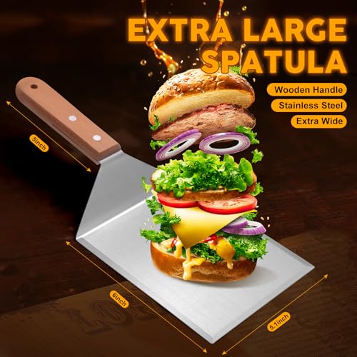 Flyisland Blackstone Bench Scraper and Grill Spatula Set, Stainless Steel Heavy Duty Hamburger Turner with Cutting Edges, Flat Top Griddle Pancake Flipper - Image 3