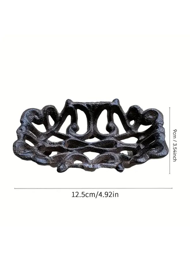 Rusty Heavy Duty Cast Iron Soap Dish Oval Rustic Bathroom Decor With Drainage - Image 3