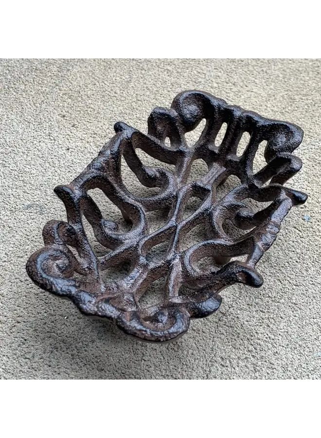 Rusty Heavy Duty Cast Iron Soap Dish Oval Rustic Bathroom Decor With Drainage - Image 4