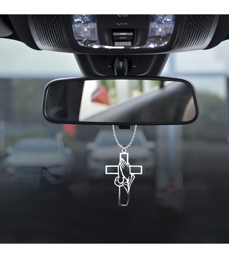 1PC Hollow Prayer Cross Pendant Car Interior Decorative Charm - Image 1