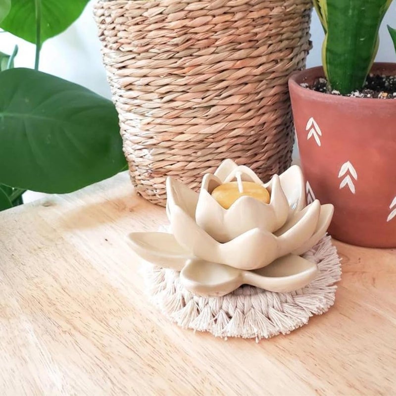 TMS Cotton Boho Circle Macramã© Coaster with Fringe, Off-White, 15.24 Cm Diameter, Handcrafted, Decorative Drink Coasters, Natural Fibers, Table Decor Accessories 2 Piece (Off-White) - Image 5